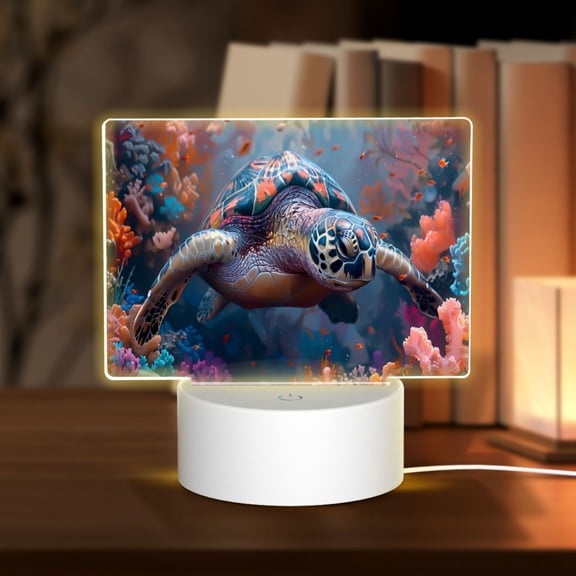 Hirioo Underwater Lazy Turtle for Rectangular Acrylic with Night Light Best Gifts for Lover Girl Mom, Valentine's Day Anniversary Birthday Wedding Present