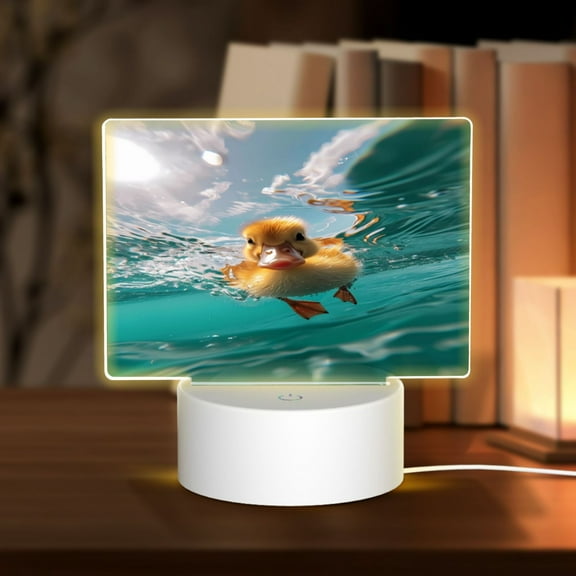 Hirioo Underwater Swimming Duck for Rectangular Acrylic with Night Light Best Gifts for Lover Girl Mom, Valentine's Day Anniversary Birthday Wedding Present