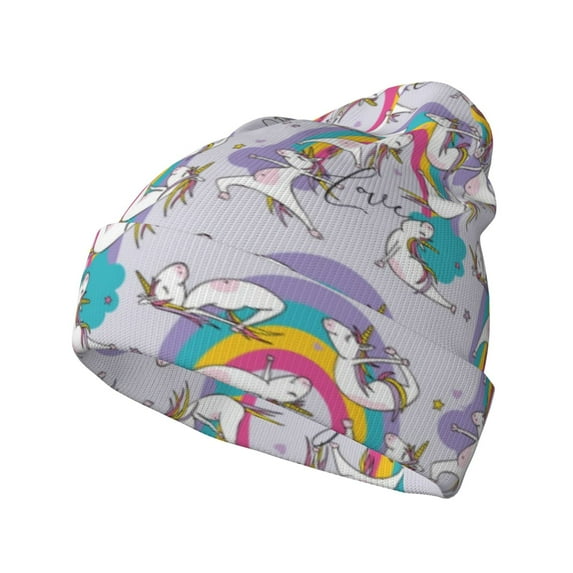 Hirioo Unicorn DoingYoga for Men's Knit Cuffed Beanie for Outdoor Activities Unisex