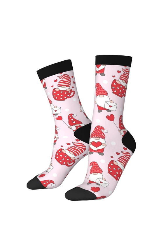 Valentine Gnomes Pattern Adult Middle Tube Socks Breathable Sock Non-Pilling,Contrasting Color Design