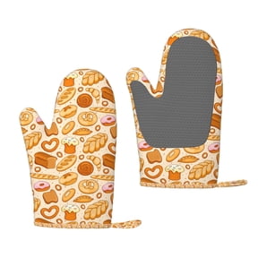 Hirioo Various Bread for Silicone Oven Mitts for BBQ, Baking, Cooking, Set of 2, Heat Resistant 260, Non-Slip Kitchen Essentials