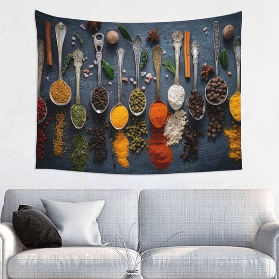 Hirioo Various Herbs And Spices In Spoons Print Tapestry Lightweight Fabric for Bedroom Aesthetic Home Wall Dorm Décor Living Room Decor 29x37 Inch