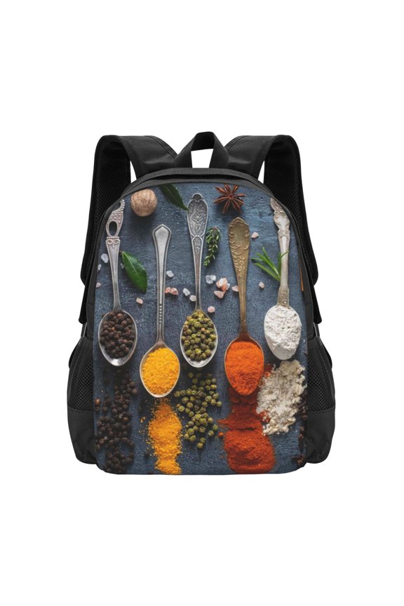 Various Herbs And Spices In Spoons for Minimalist Backpack Large Capacity Backpack Travel Backpack For School