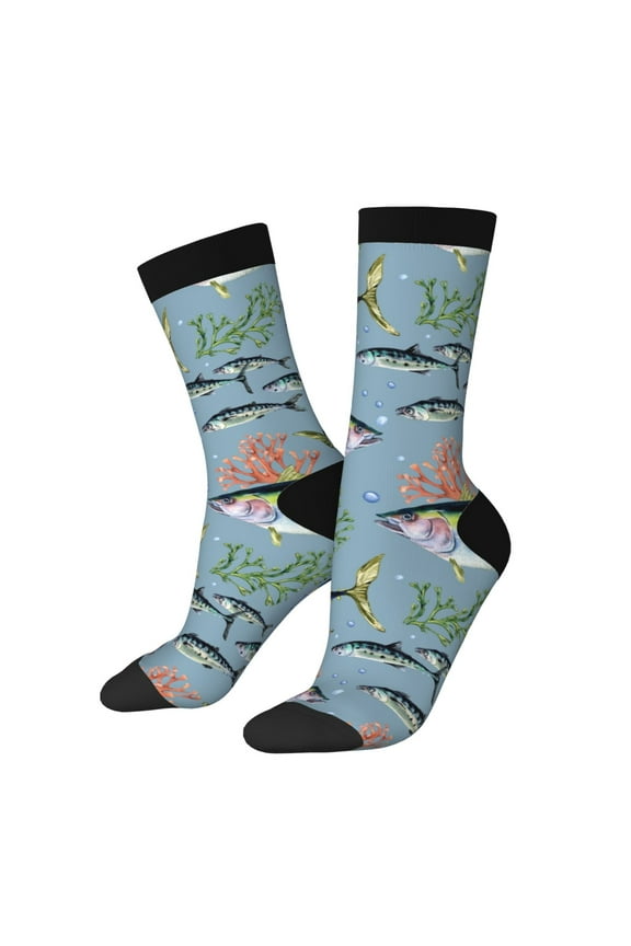 Various Wild Sea Fish Pattern Adult Middle Tube Socks Breathable Sock Non-Pilling,Contrasting Color Design