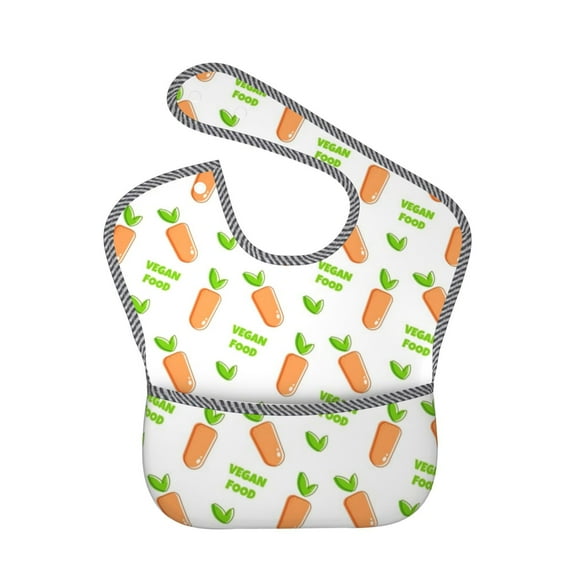 Hirioo Vegan Fruit Carrot for Baby Waterproof Pocket Bib Adjustable Closed for Babies Toddlers with Large Pocket 6-24Months