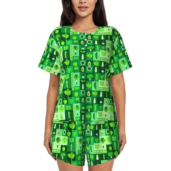 Hirioo Vegetables for Women's 2 Piece Short-Sleeved Pajama PJ Sets for Women Shorts with Pockets Womens Lounge Set-X-Large