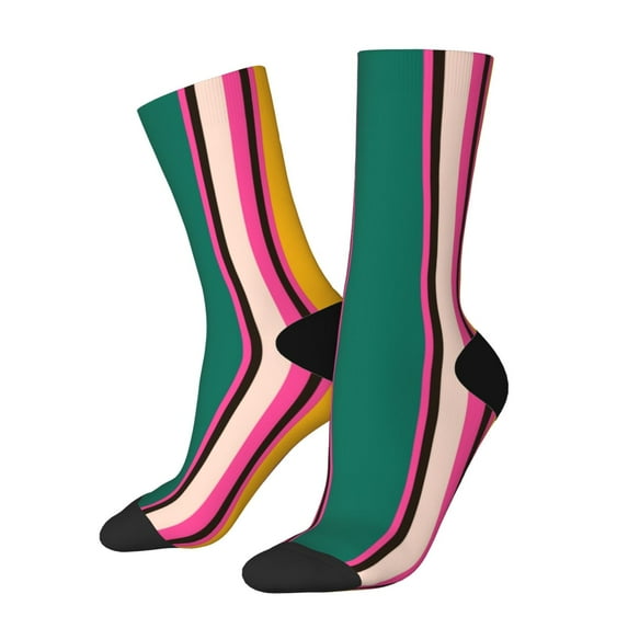 Hirioo Vertical Stripes Pattern Adult Middle Tube Socks Breathable Sock Non-Pilling,Contrasting Color Design