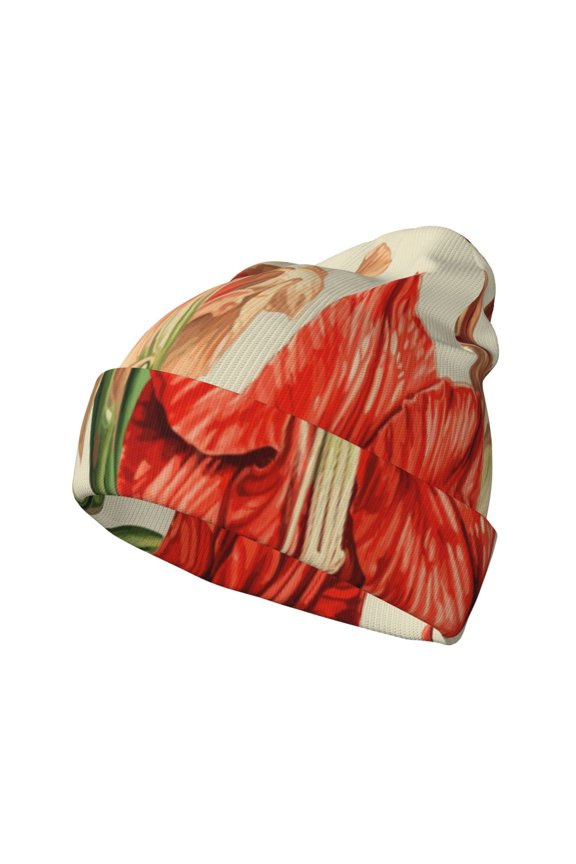 Vibrant Amaryllis Flowers for Men's Knit Cuffed Beanie for Outdoor Activities Unisex