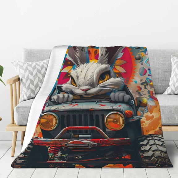 Hirioo Vibrant Bunny Ride for Flannel Blanket, Cozy and Warm Throw for Bed or Couch ,Perfect for All Seasons-80"x60"