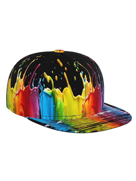 Vibrant Color Splash for Baseball Cap Men Cap Flat Brim for Men Women Teens Adjustable Baseball Cap