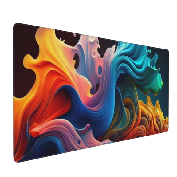 Hirioo Vibrant Fluid Motion Art for Mouse Pad ,Anti-Slip Base, Durable Stitched Edges, Perfect for Gaming, Office, and Home Use,16x35.5in