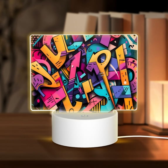 Hirioo Vibrant Graffiti Urban Art for Rectangular Acrylic with Night Light Best Gifts for Lover Girl Mom, Valentine's Day Anniversary Birthday Wedding Present