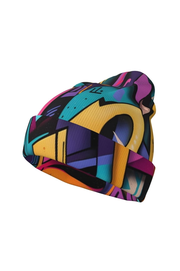 Vibrant Graffiti Urban Art for Men's Knit Cuffed Beanie for Outdoor Activities Unisex