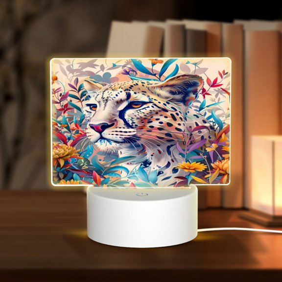 Hirioo Vibrant Leopard In Flowers for Rectangular Acrylic with Night Light Best Gifts for Lover Girl Mom, Valentine's Day Anniversary Birthday Wedding Present