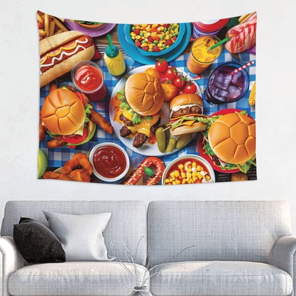 Hirioo Vibrant Picnic Food Spread Print Tapestry Lightweight Fabric for Bedroom Aesthetic Home Wall Dorm Dcor Living Room Decor 29x37 Inch