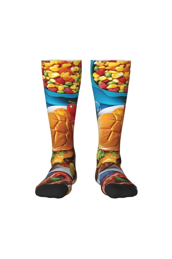 Vibrant Picnic Food Spread for Adult Stockings Breathable Sock Non-Pilling,Contrasting Color Design