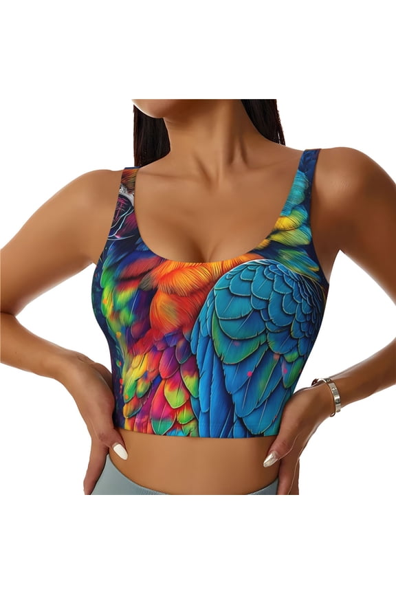 Vibrant Rainbow Parrot Fantasy for Women's Sports Vest with Full-Print Design, Stretchy Fabric and Removable Pads-XX-Large