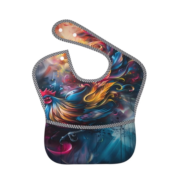 Hirioo Vibrant Rooster Painting for Baby Waterproof Pocket Bib Adjustable Closed for Babies Toddlers with Large Pocket 6-24Months