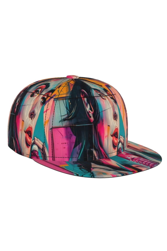 Vibrant Street Art Portrait for Baseball Cap Men Cap Flat Brim for Men Women Teens Adjustable Baseball Cap