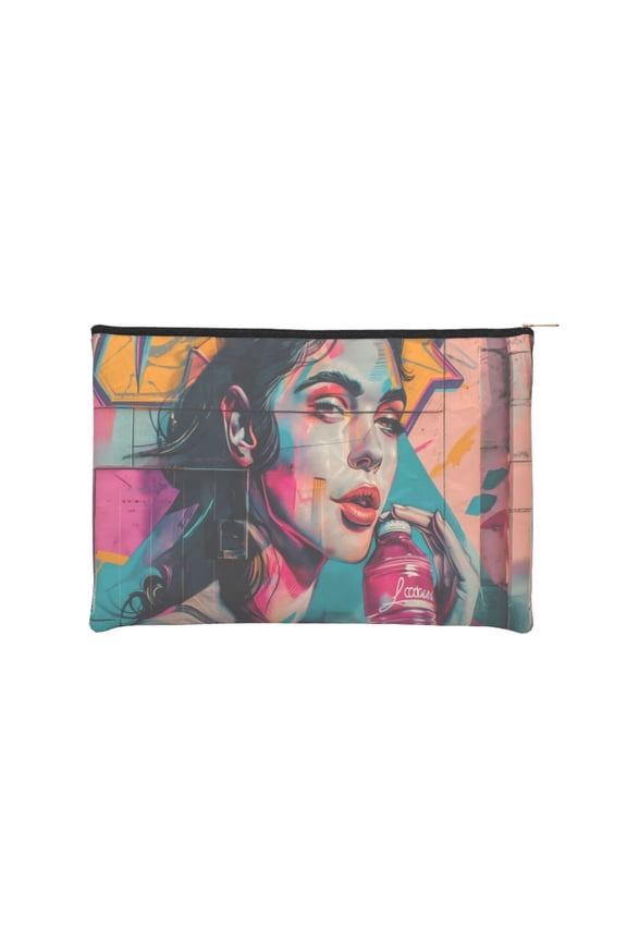 Vibrant Street Art Portrait for Paper Reusable Cosmetic Bag Zipper Encouragement Travel Pouch Toiletry Bag for Women Girls