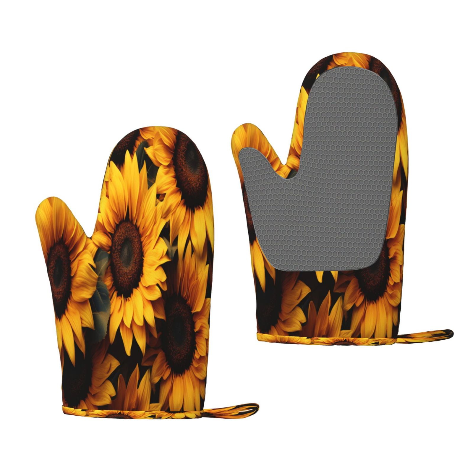 Hirioo Vibrant Sunflower Blooms for Silicone Oven Mitts for BBQ, Baking, Cooking, Set of 2, Heat Resistant 260℃, Non-Slip Kitchen Essentials