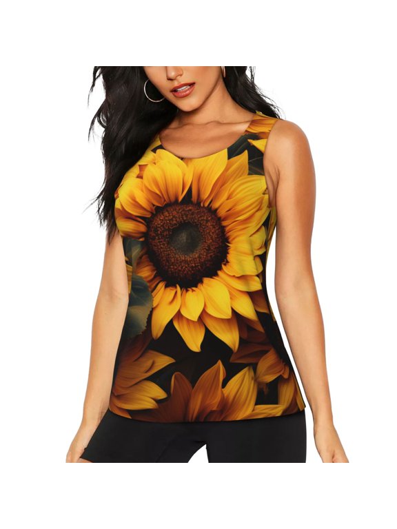 Vibrant Sunflower Blooms for Women's Workout Tank Top Sleeveless Workout Tops Athletic Gym Shirts-X-Large