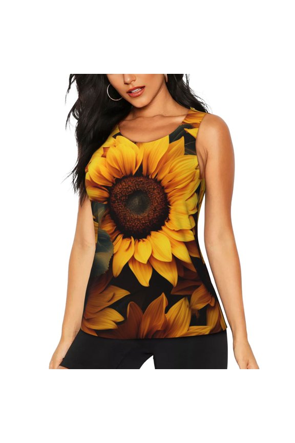 Vibrant Sunflower Blooms for Women's Workout Tank Top Sleeveless Workout Tops Athletic Gym Shirts-X-Large