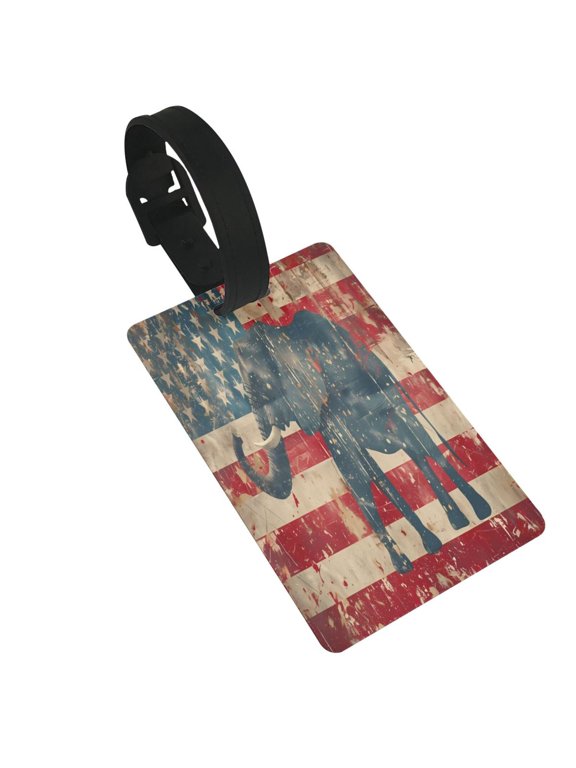 Vintage American Flag Elephant for Luggage ID Tag with Adjustable Strap Travel Baggage Bag Tags Suitcase Identify Labels for Women Men