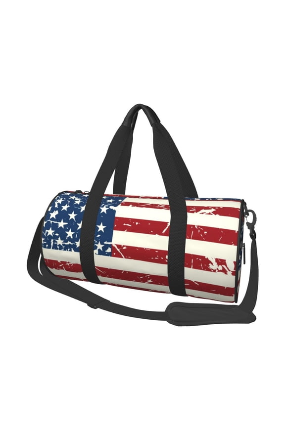 Vintage American Flag for Round Large Capacity Travel Luggage Bag Weekend Getaway Bag for Gym Beach Swim Bag Men Women