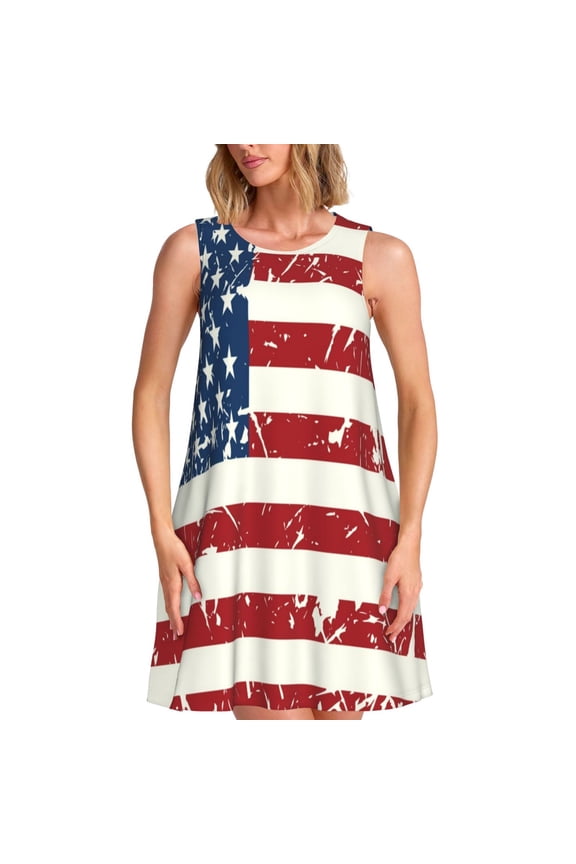 Vintage American Flag for Sleeveless Dress Women's Sleeveless dress with Pockets