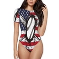 thumbnail image 1 of Hirioo Vintage Baseball American Flag for Women's Round Neck Short-sleeved Onesie Basic Bodysuits-Medium, 1 of 7