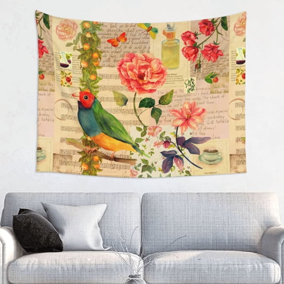 Hirioo Vintage Bird Print Tapestry Lightweight Fabric for Bedroom Aesthetic Home Wall Dorm Dcor Living Room Decor 29x37 Inch