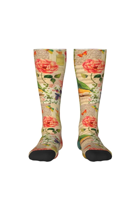 Vintage Bird for Adult Stockings Breathable Sock Non-Pilling,Contrasting Color Design