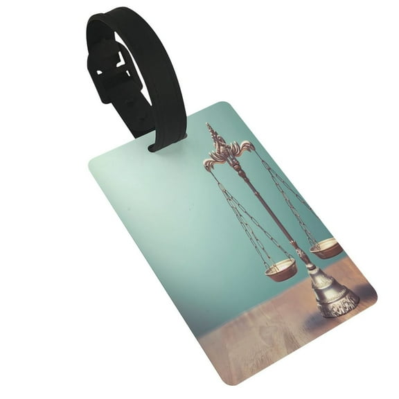 Hirioo Vintage Brass Balance Scale for Luggage ID Tag with Adjustable Strap Travel Baggage Bag Tags Suitcase Identify Labels for Women Men