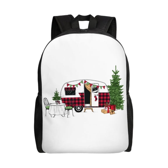 Hirioo Vintage Buffalo Plaid Christmas Camper for Travel Backpack for Women Men, Lightweight and Durable,Gift for Weekender, College, Work,and Outdoor Activities
