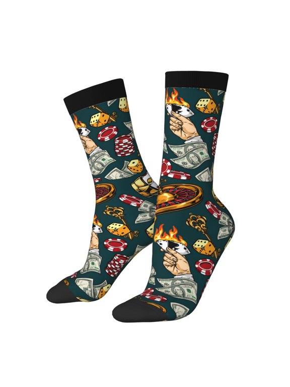 Vintage Casino Chips Pattern Adult Middle Tube Socks Breathable Sock Non-Pilling,Contrasting Color Design