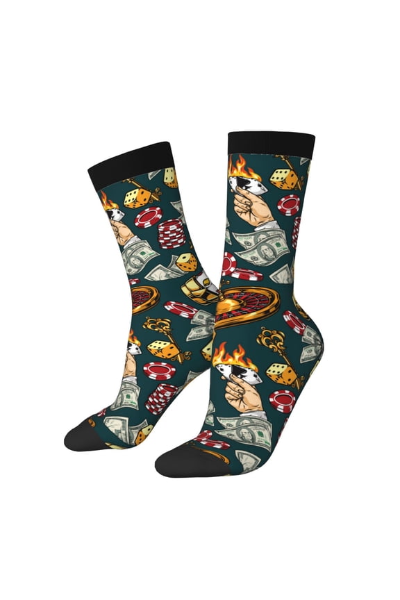 Vintage Casino Chips Pattern Adult Middle Tube Socks Breathable Sock Non-Pilling,Contrasting Color Design