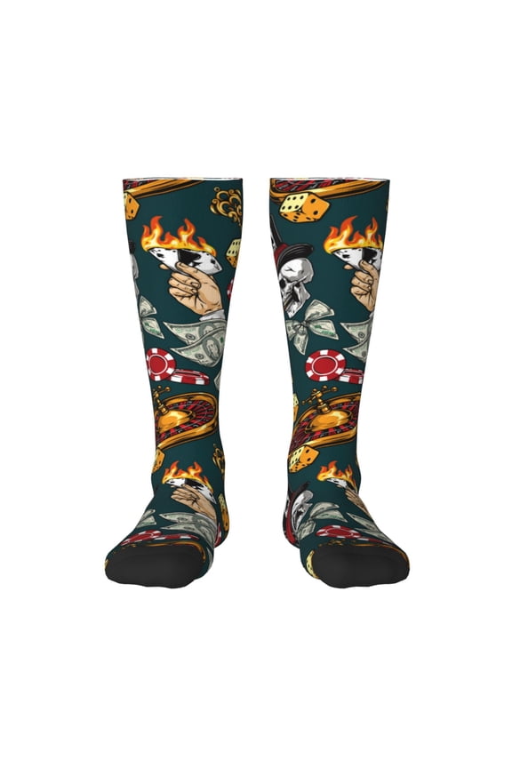 Vintage Casino Chips for Adult Stockings Breathable Sock Non-Pilling,Contrasting Color Design