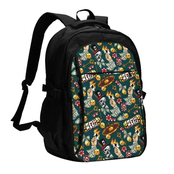 Hirioo Vintage Casino Chips for Travel Laptop Backpack with USB Charging Port for Men and Women