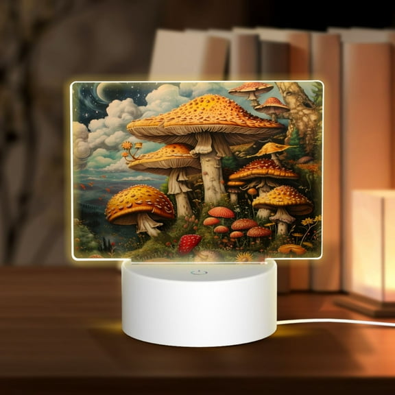 Hirioo Vintage Cloud Mushroom for Rectangular Acrylic with Night Light Best Gifts for Lover Girl Mom, Valentine's Day Anniversary Birthday Wedding Present