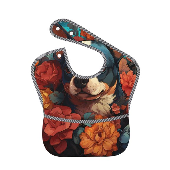 Hirioo Vintage Colorful Flower French Bulldog for Baby Waterproof Pocket Bib Adjustable Closed for Babies Toddlers with Large Pocket 6-24Months