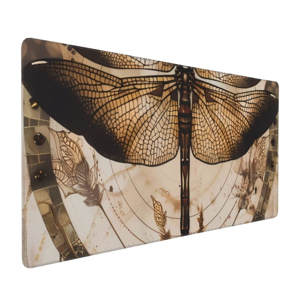 Hirioo Vintage Dragonfly Artwork for Mouse Pad ,Anti-Slip Base, Durable Stitched Edges, Perfect for Gaming, Office, and Home Use,16x35.5in