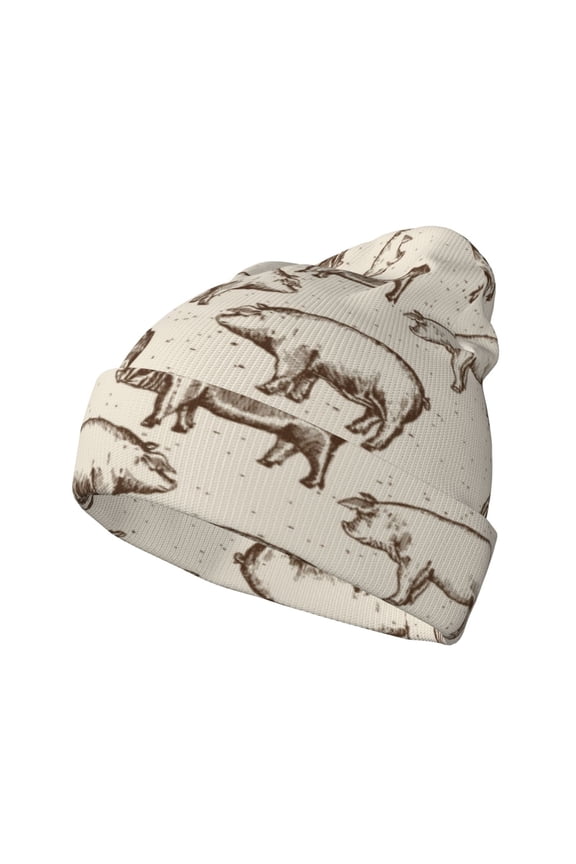 Vintage Farm Pigs for Men's Knit Cuffed Beanie for Outdoor Activities Unisex