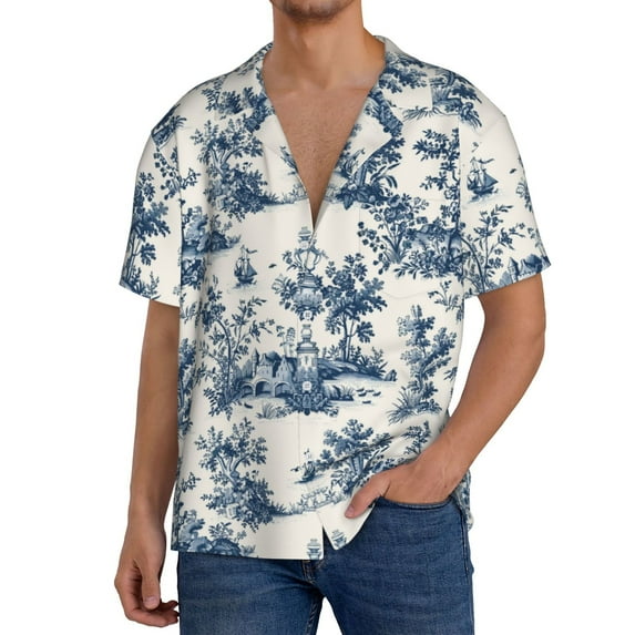 Hirioo Vintage Floral 1 for Men's Cuban Collar Short Sleeve Shirt Button Down Shirt Beach Summer Shirts Wedding Vacation Shirts-