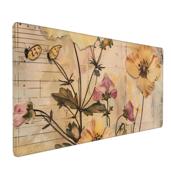 Hirioo Vintage Floral Butterfly Collage for Mouse Pad ,Anti-Slip Base, Durable Stitched Edges, Perfect for Gaming, Office, and Home Use,16x35.5in