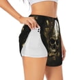 thumbnail image 1 of Hirioo Vintage Gold Leaf Skull for Women's Double Layer Athletic Shorts High-Performance Gym Shorts with Inner Pocket, Elastic Waistband-Small, 1 of 7