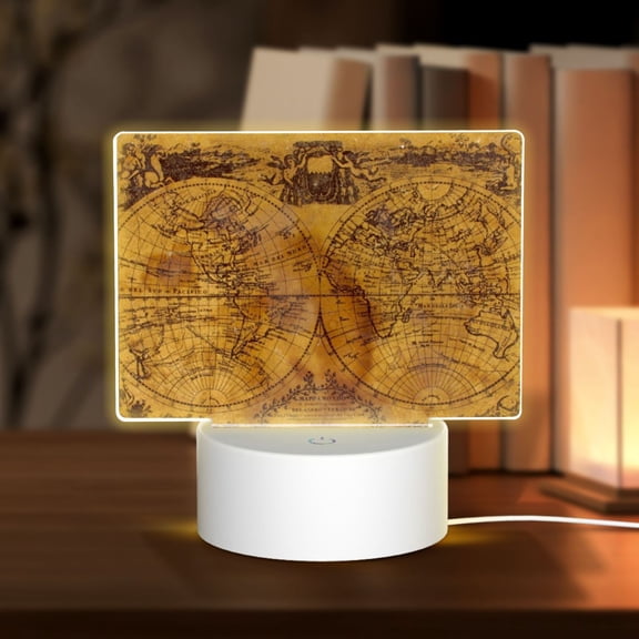 Hirioo Vintage Map for Rectangular Acrylic with Night Light Best Gifts for Lover Girl Mom, Valentine's Day Anniversary Birthday Wedding Present