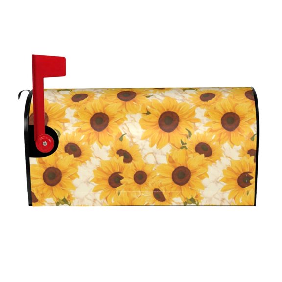 Hirioo Vintage Marble Pattern Sunflower for Magnetic, Waterproof Mailbox Cover,Perfect for Fall, Winter, Spring, and Summer Outdoor Decor-25.5x21 in