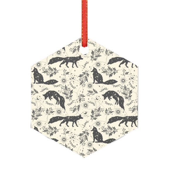 Hirioo Vintage Moon Fox for Acrylic Christmas Pendant Hanging Christmas Tree Ornaments, Car, Home, Office Gift Decor-Hexagon
