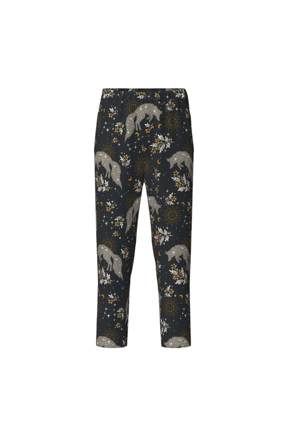 Vintage Moon with Plants and Fox for Teenagers' Pajama Pants Womens Lounge Pants with Pockets Pj Bottoms Pants for Men-Small
